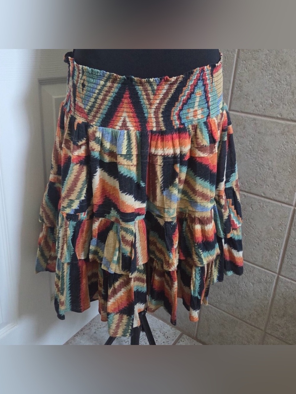 Lauren Ralph Lauren Multicolor Tiered Skirt - Black, Orange, Blue